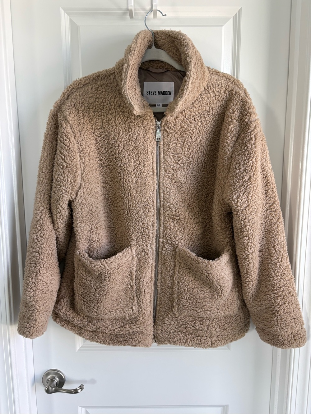 Steve Madden Teddy Sherpa Fleece Jacket Tan Large NWOT